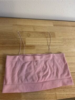 SWS ESSENTIALS Ribbed Baby Pink Spaghetti Strap Tiny Crop Top Bra